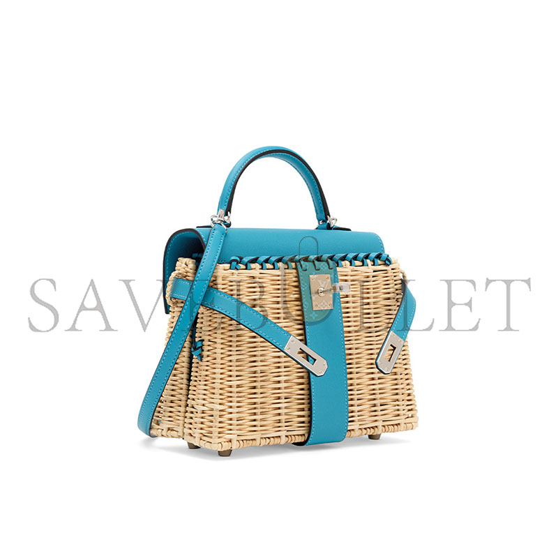 H**mes master bleu du nord swift leather & osier mini picnic kelly 20 with palladium hardware (20*14*8cm)